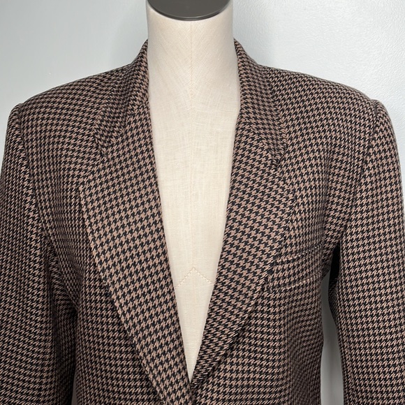 VINTAGE HOUNDSTOOTH LADYBUG BROWN BLAZER SUIT JACKET SIZE 10 - Picture 8 of 9
